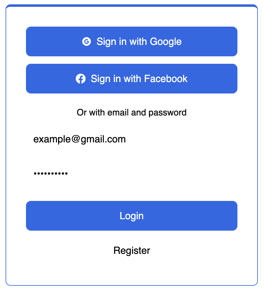 Default login form when email/password and social logins are enabled