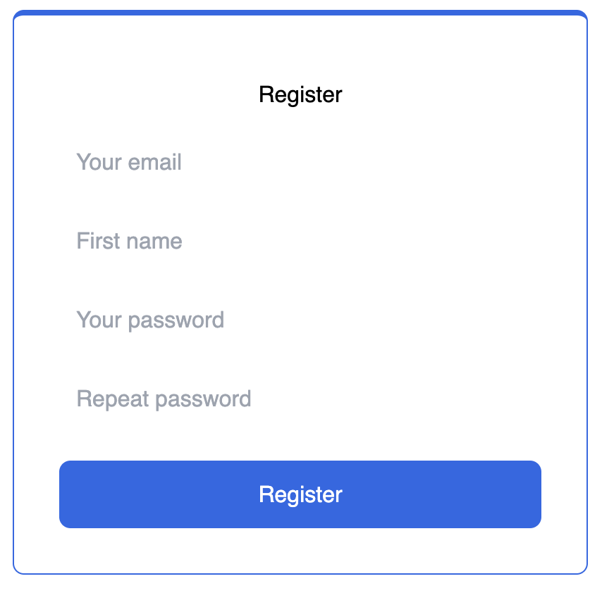 The registration form for when email/password authentication is enabled and configured to ask for a first name